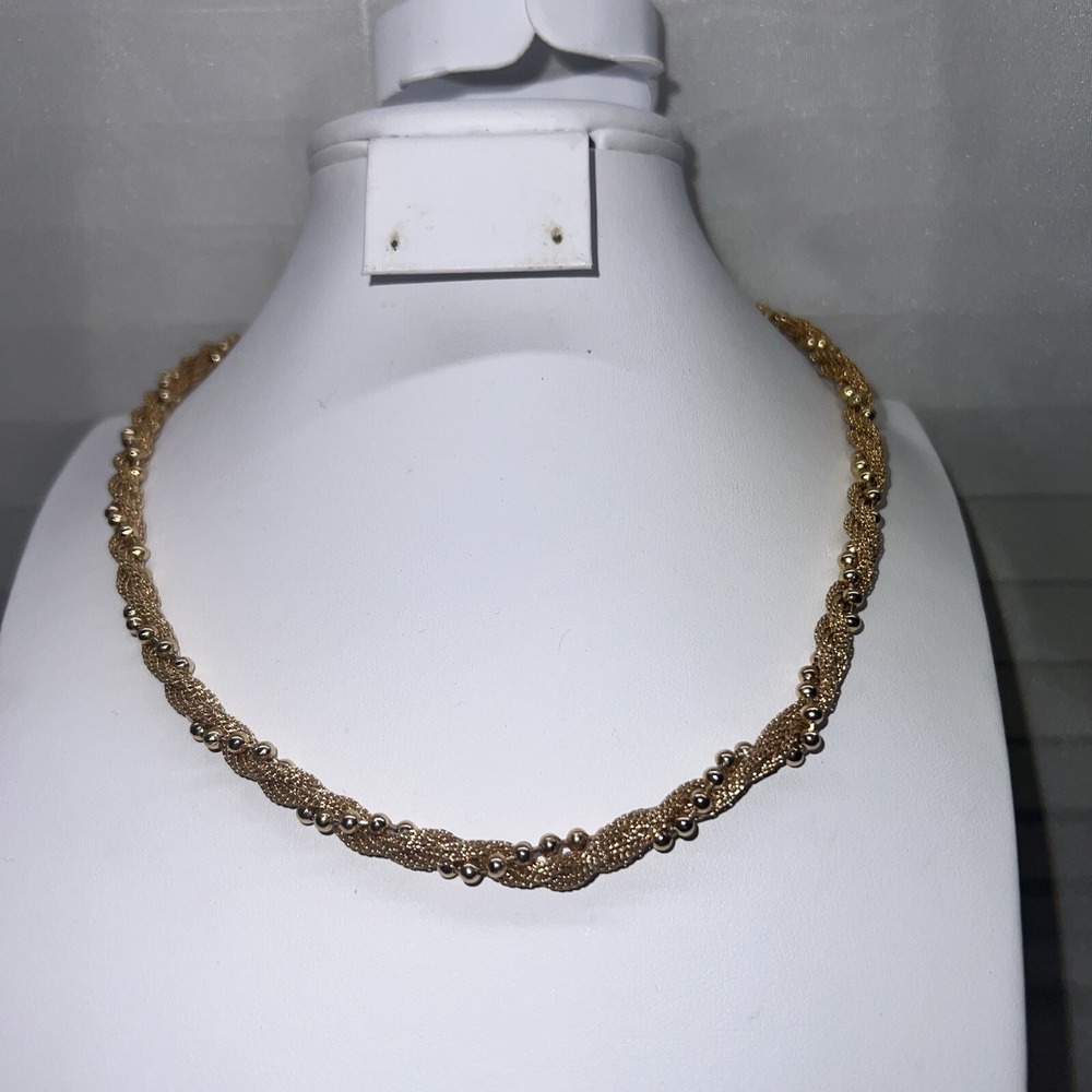 Vintage Avon Gold-tone Choker Collar Necklace 16" Twisted Mesh Rope Bead Signed